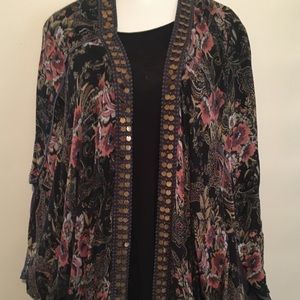 Free People kimono with floral pattern gold sequin